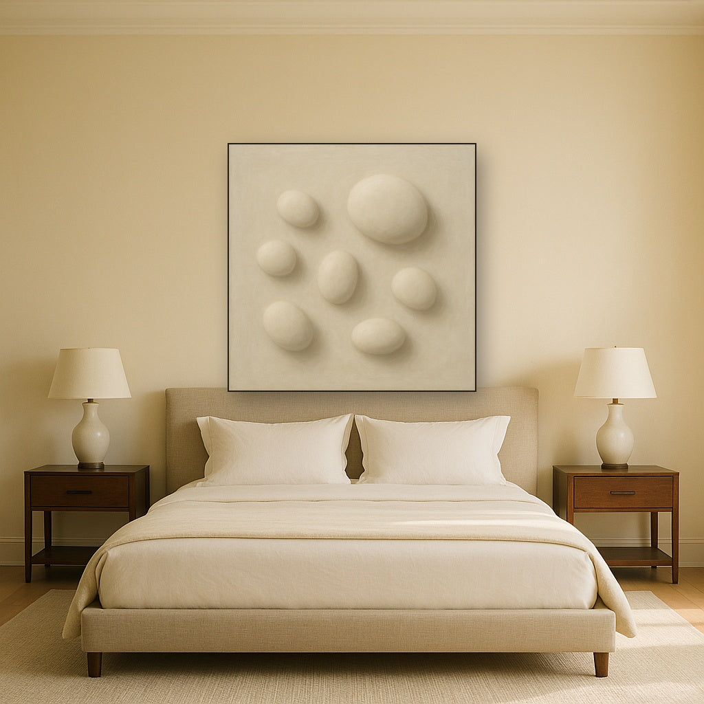Organic Pebble Relief in White No. 6 - Modern Fine Art Oil Painting - View 3