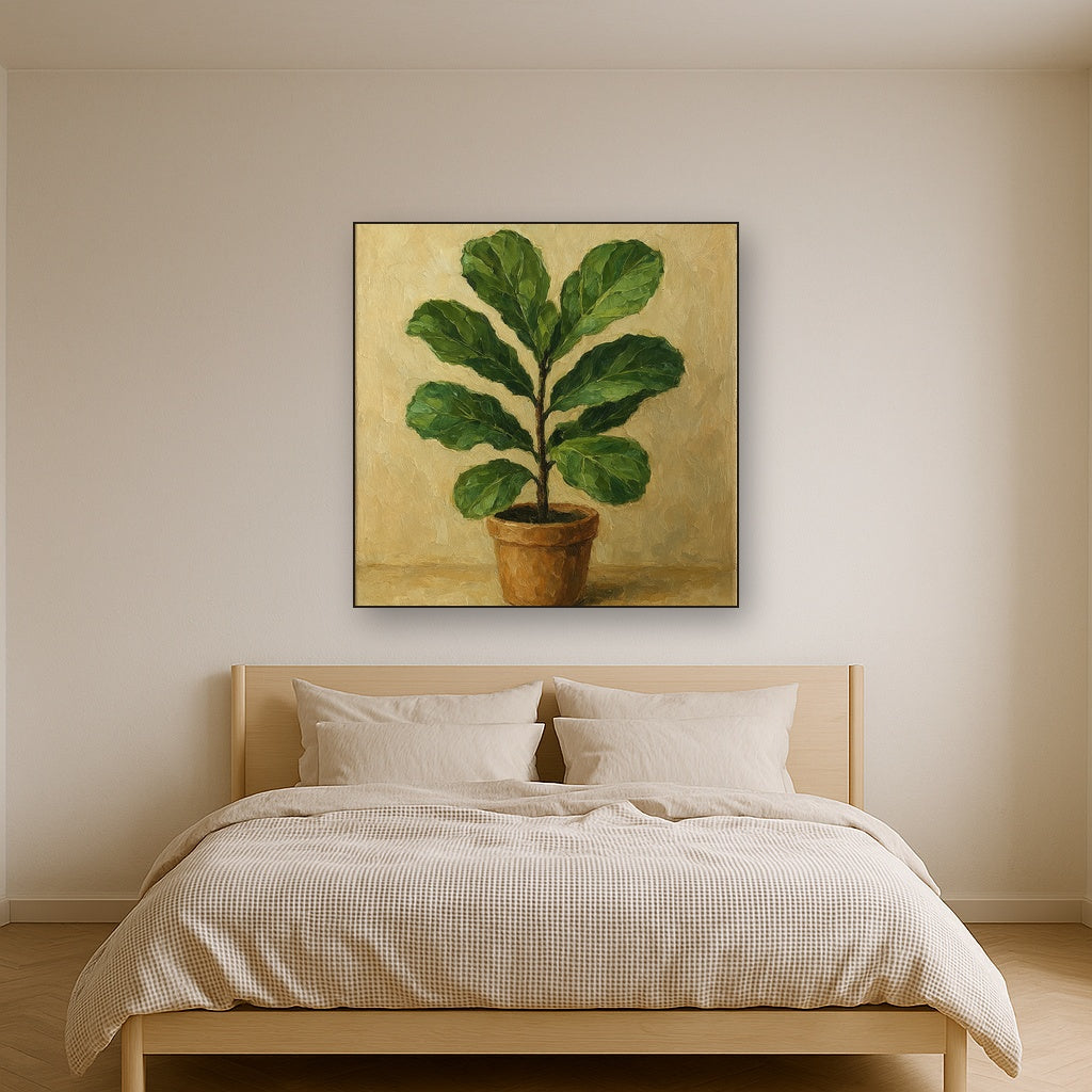 Minimalist Fiddle Leaf Fig Oil Painting - View 3