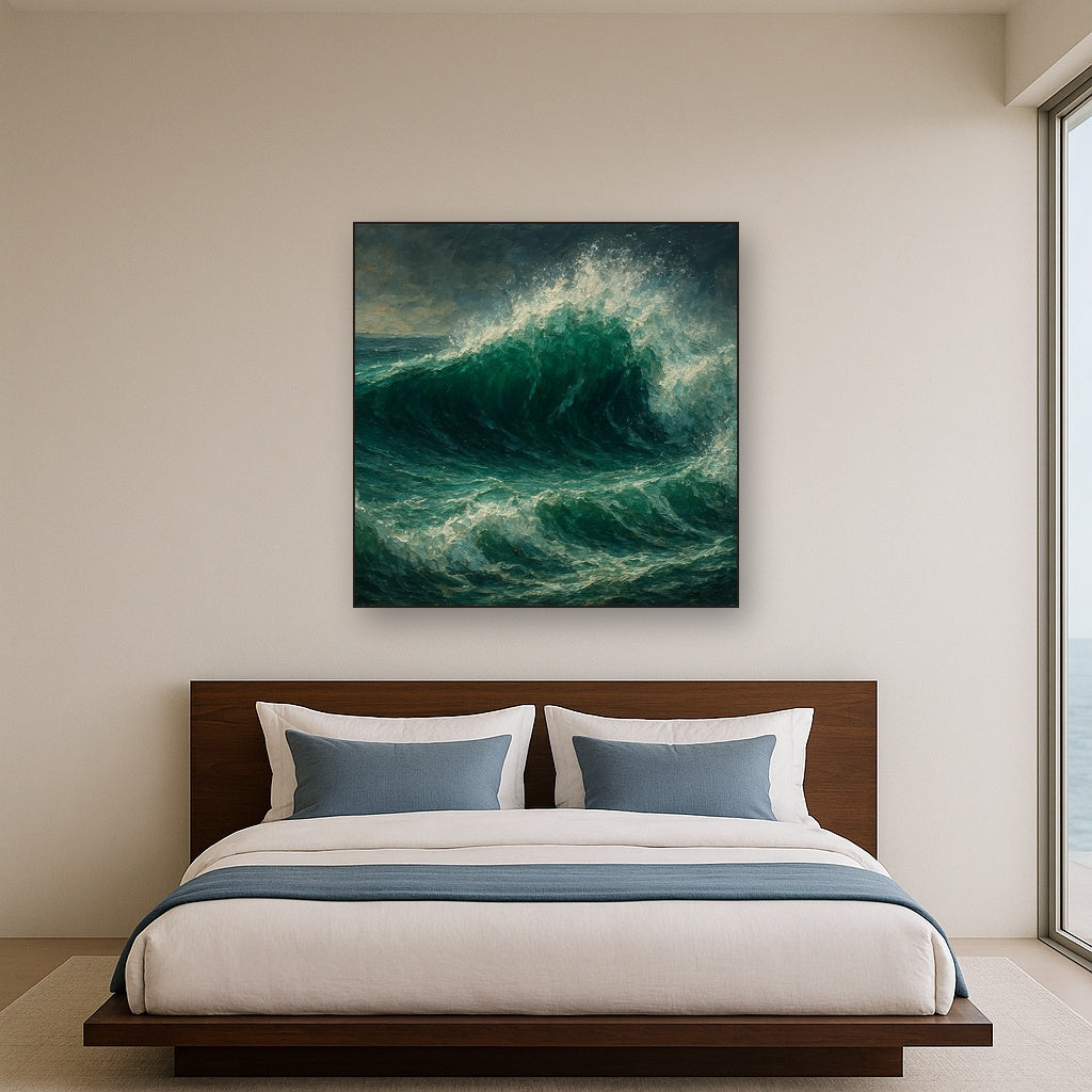Coastal Deep Emerald Wave Oil Painting - View 3