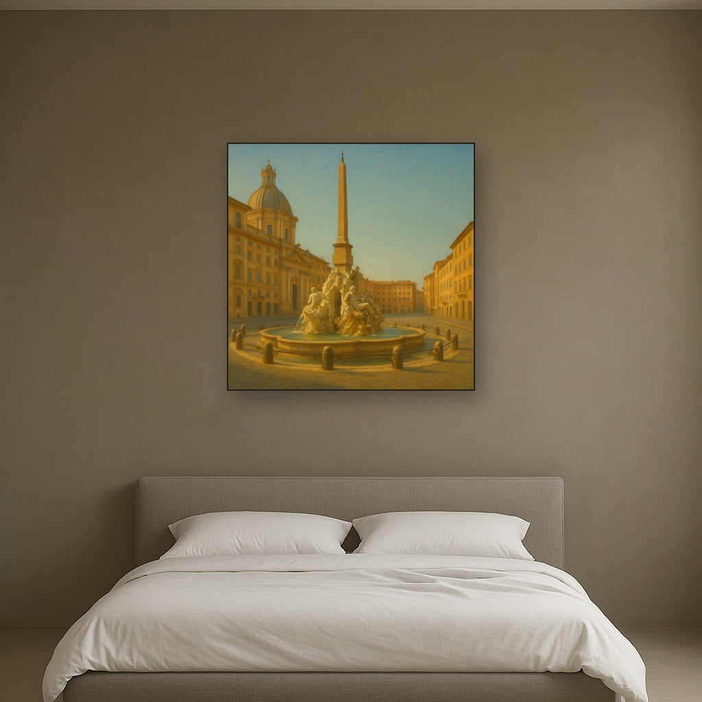 Rome Piazza Fountain in Morning Sunlight No. 25 Oil Painting - View 3