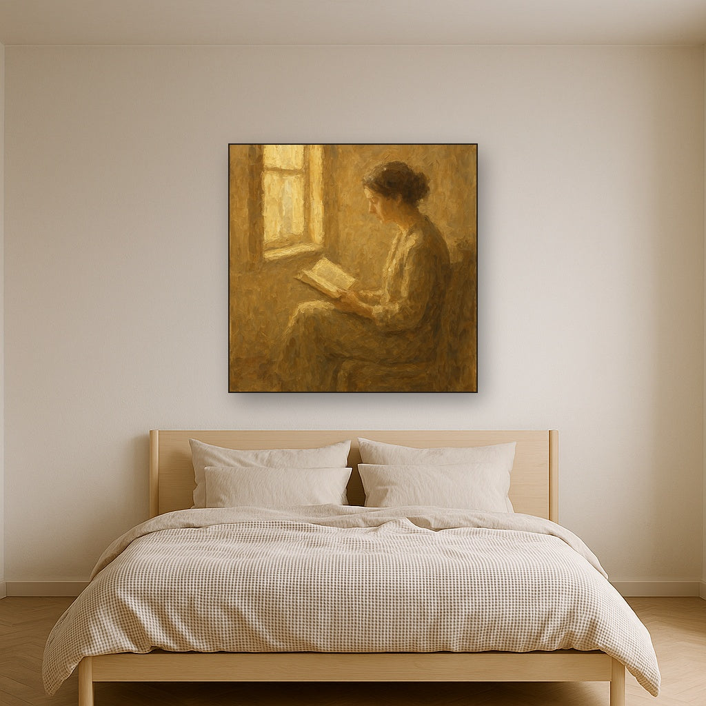 Quiet Reading Figure Figurative Oil Painting - Styled in Master Bedroom