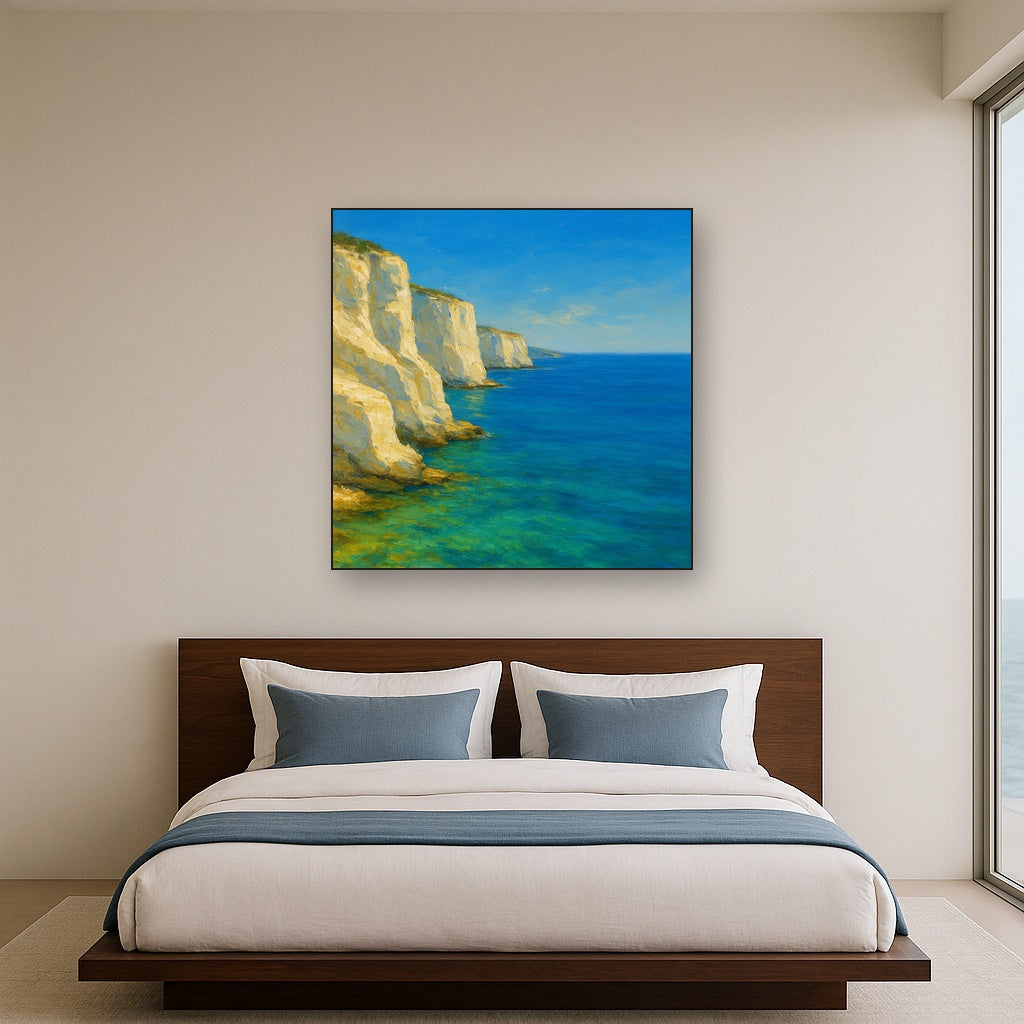 Mediterranean White Cliffs & Azure Horizon No. 6 Fine Art Oil Painting - View 3