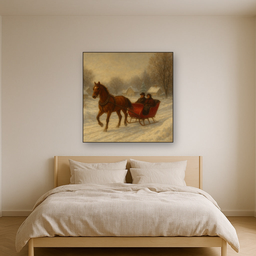Horse-Drawn Sleigh on Village Snow Road No. 3 Oil Painting - View 3