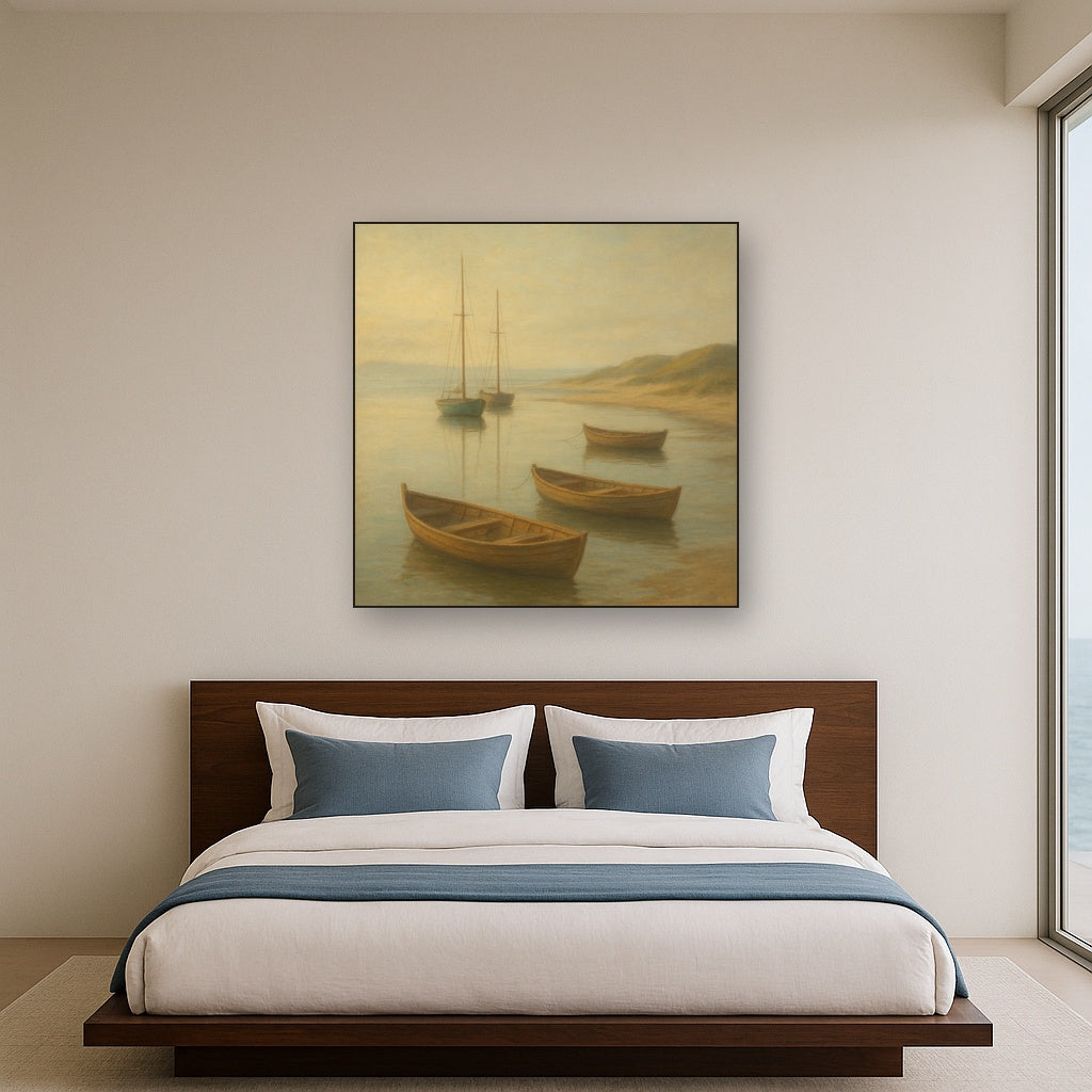 Quiet Fishing Harbor at Morning Low Tide No. 13 Oil Painting - View 3