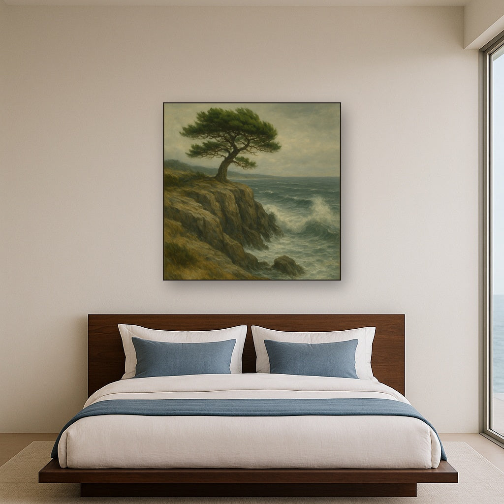 Wild Coastal Pine on Stormy Granite Cliff No. 16 Oil Painting - View 3