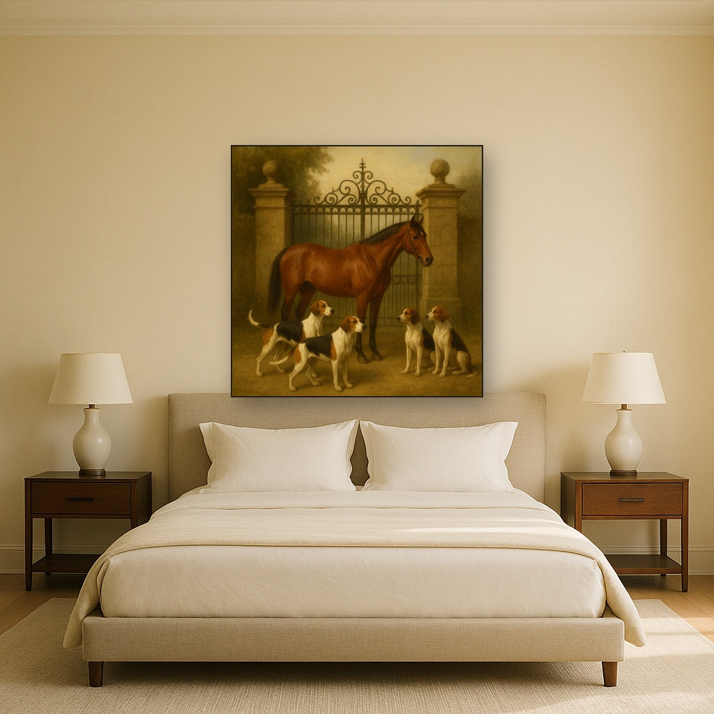 Hunting Hounds & Thoroughbred by Estate Gate No. 8 Oil Painting - View 3