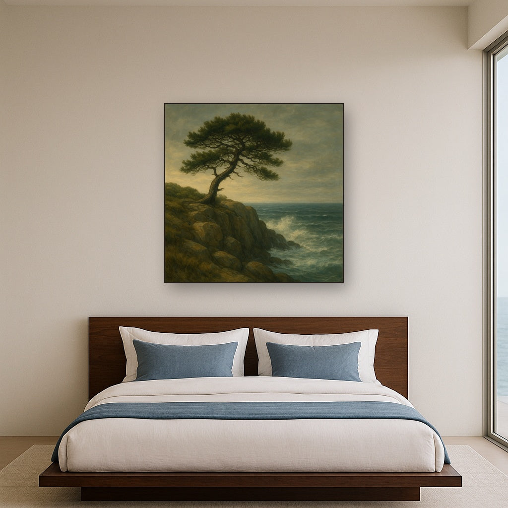 Wild Coastal Pine on Stormy Granite Cliff No. 4 Oil Painting - View 3