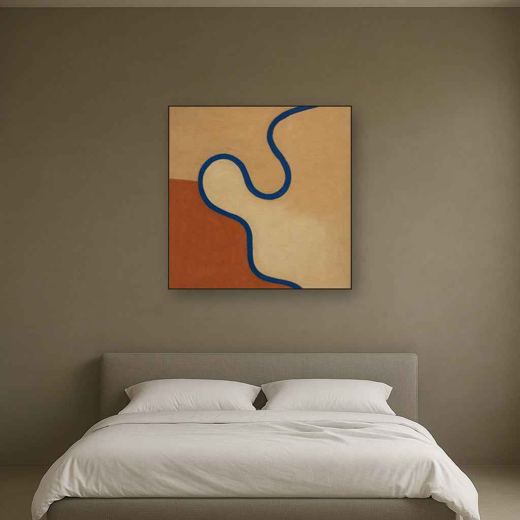 Cobalt Blue & Pale Oat Contour No. 8 - Modern Fine Art Oil Painting - View 3