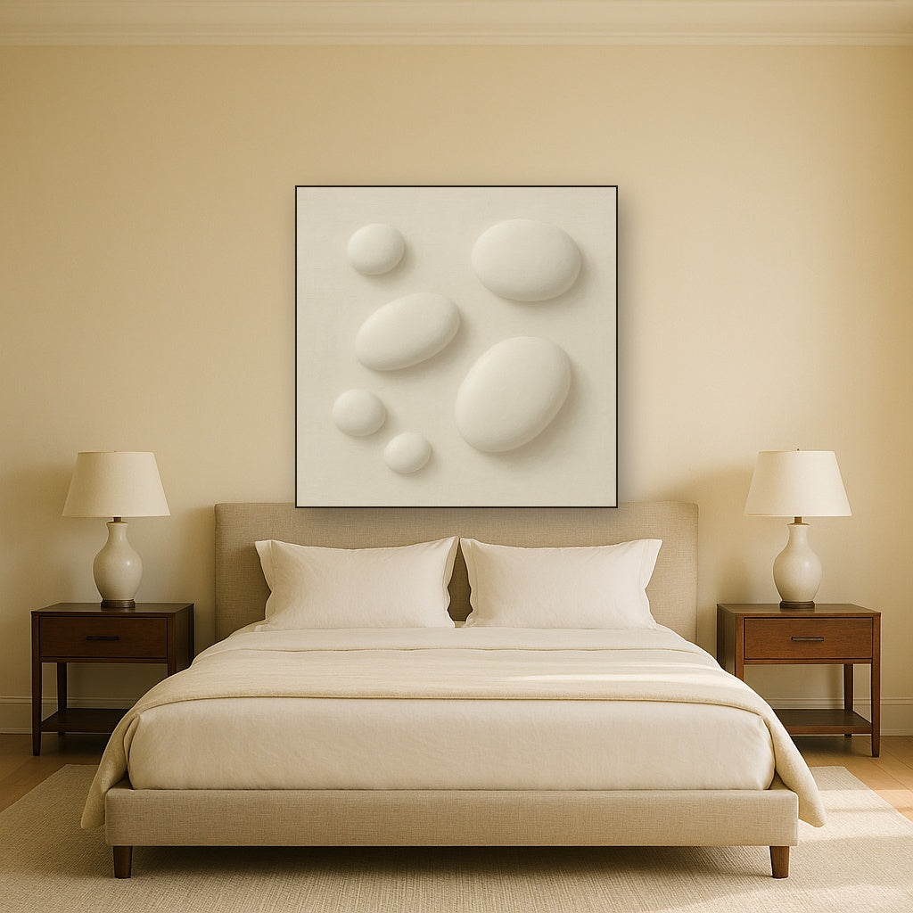 Organic Pebble Relief in White No. 6 - Modern Fine Art Oil Painting - View 3
