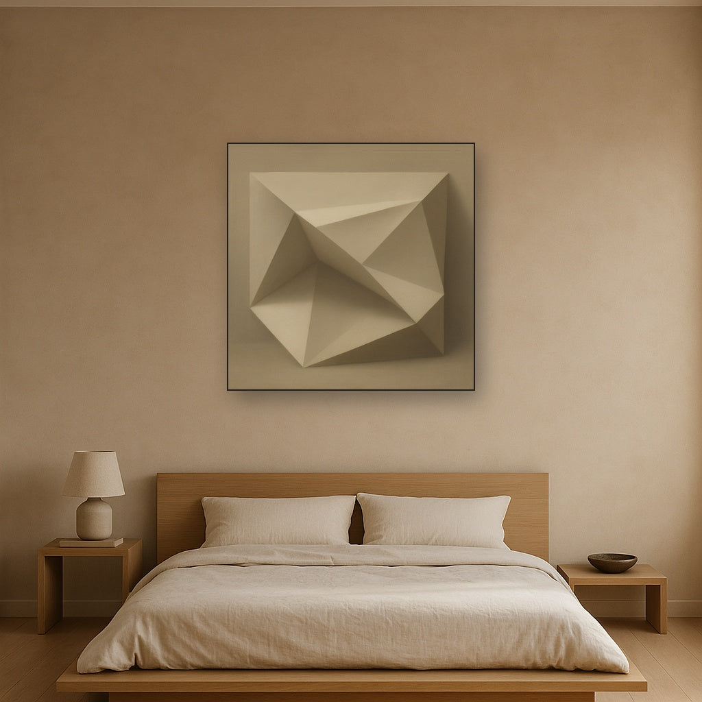 Folded Paper Geometry in Neutral Gradient Shadows No. 4 Oil Painting - View 3