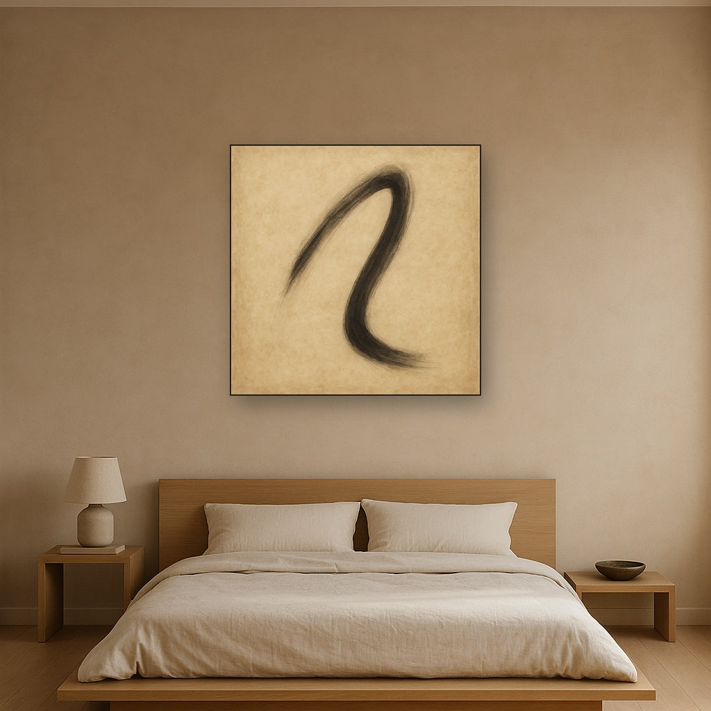 Aged Rice Paper & Charcoal Calligraphic Balance No. 16 Oil Painting - View 3