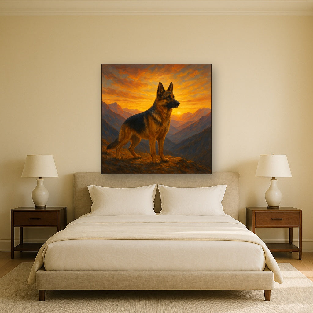 German Shepherd Standing in Alpine Sunset No. 15 Fine Art Oil Painting - View 3