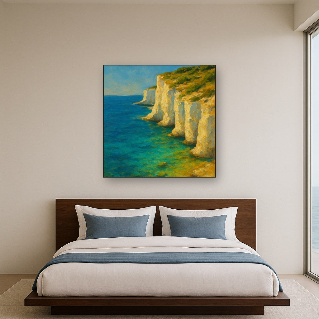 Mediterranean White Cliffs & Azure Horizon No. 8 Fine Art Oil Painting - View 3