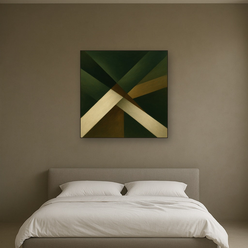 Kinetic Diagonal Planes in Forest & Alabaster No. 14 Fine Art Oil Painting - View 3