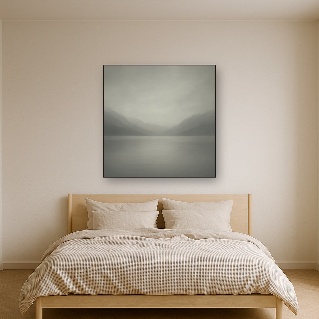 Misty Fjord Horizon in Monochromatic Slate No. 10 Oil Painting - View 3