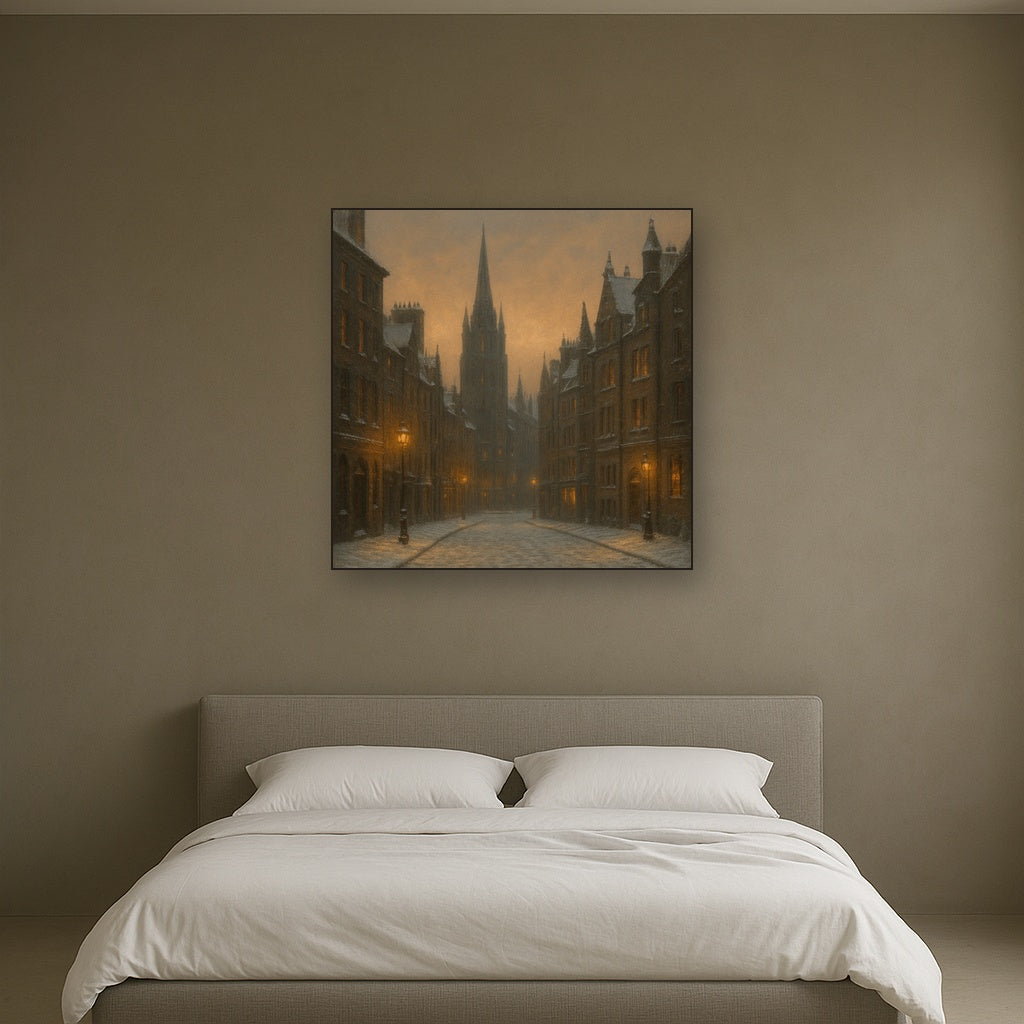 Edinburgh Old Town Royal Mile in Snow No. 5 Oil Painting - View 3