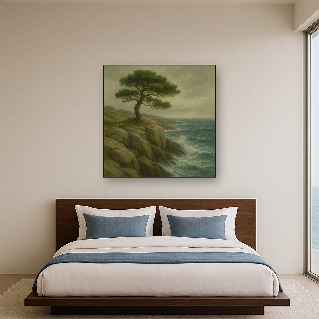 Wild Coastal Pine on Stormy Granite Cliff No. 5 Oil Painting - View 3