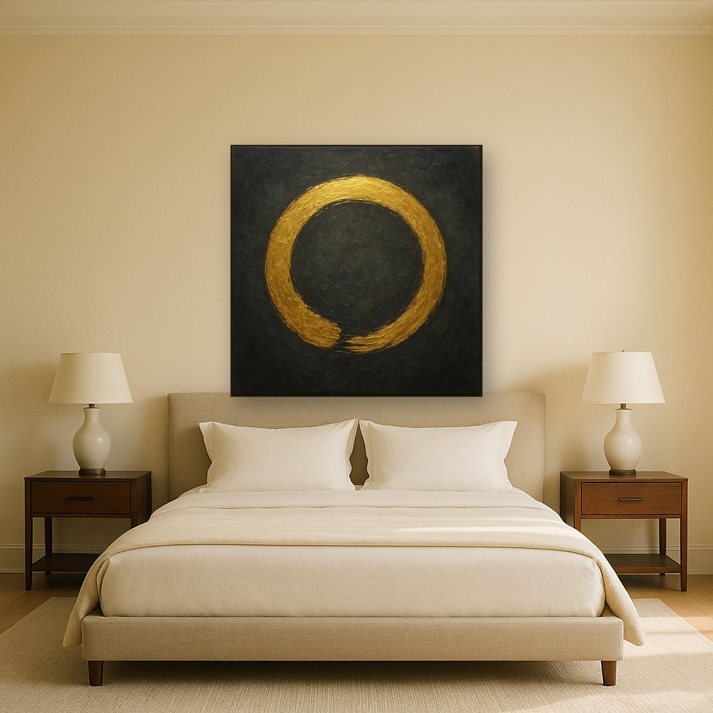 Luminous Gilded Zen Enso Circle Oil Painting - View 3