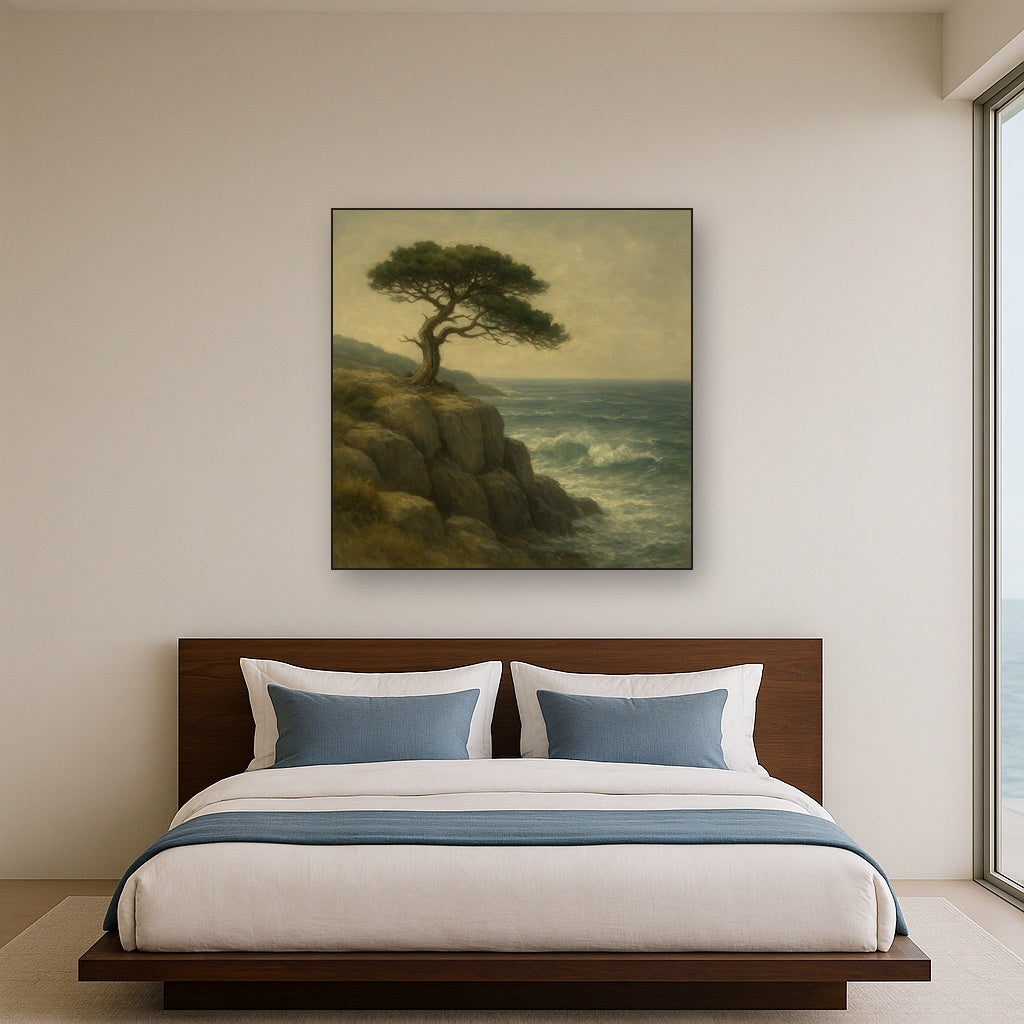 Wild Coastal Pine on Stormy Granite Cliff No. 11 Oil Painting - View 3