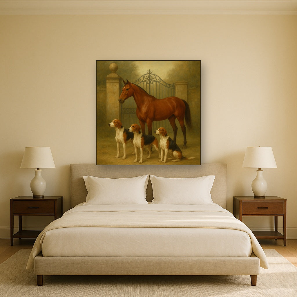 Hunting Hounds & Thoroughbred by Estate Gate No. 13 Oil Painting - View 3