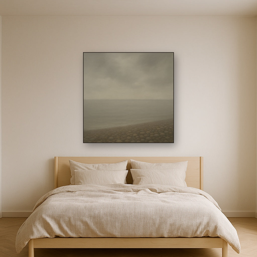 Overcast Coastal Fog & Wet Pebble Shingle No. 18 Oil Painting - View 3
