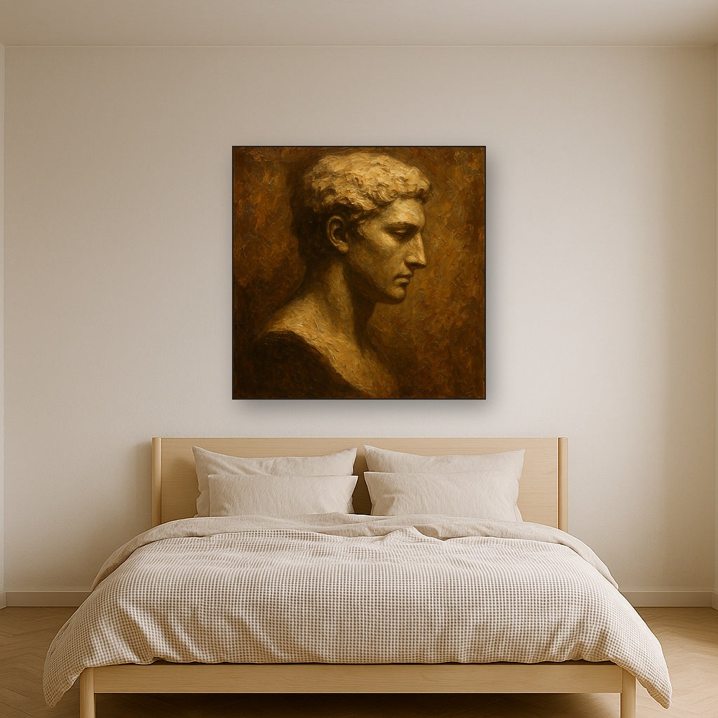 Classical Profile in Light Figurative Oil Painting - Styled in Master Bedroom