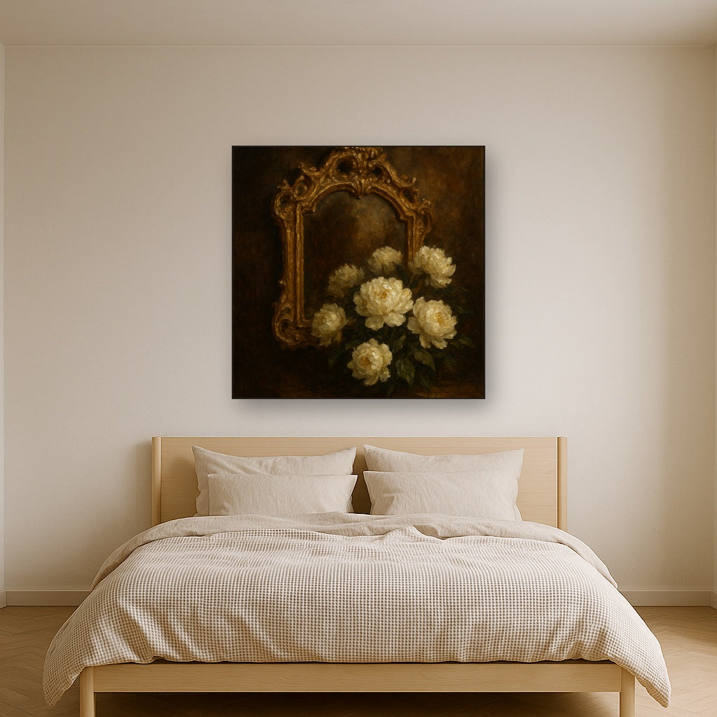 Baroque Gilded Mirror & Peonies No. 3 Oil Painting - Styled in Master Bedroom