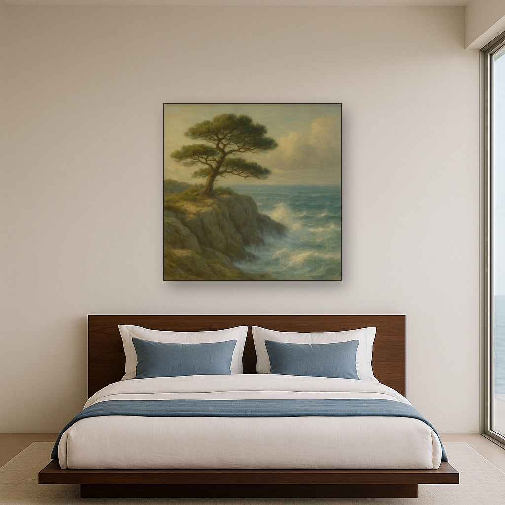 Wild Coastal Pine on Stormy Granite Cliff No. 9 Oil Painting - View 3