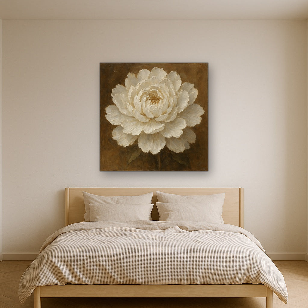 Sculptural White Peony Blossom Oil Painting - View 3