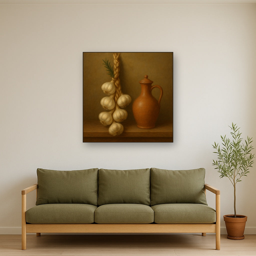 Tuscan Garlic Braid & Terracotta Cruet No. 9 Oil Painting - View 3