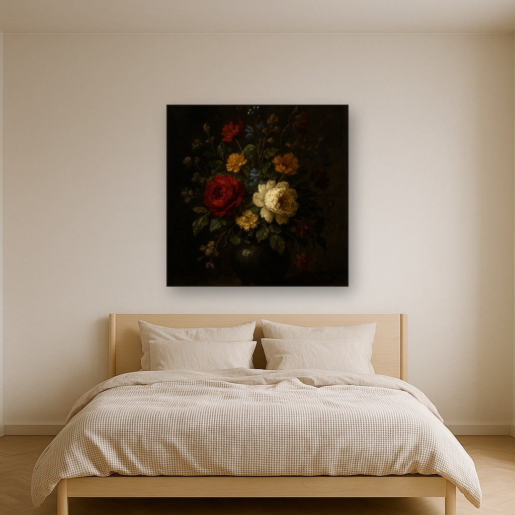 Moody Dutch Master Dark Floral Still Life No. 10 Fine Art Oil Painting - View 3