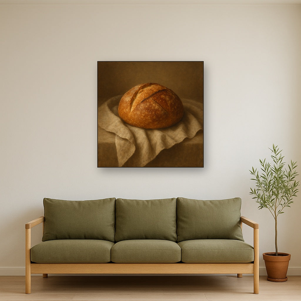 Artisan Sourdough Boule & Linen Drapery No. 6 Oil Painting - View 3