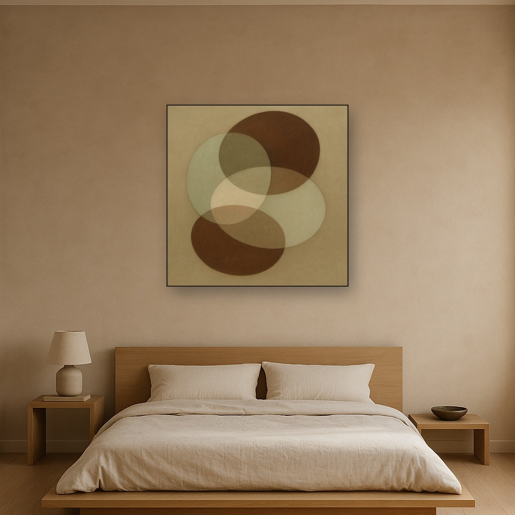 Floating Ellipse Harmony in Walnut & Pale Sage No. 18 Oil Painting - View 3