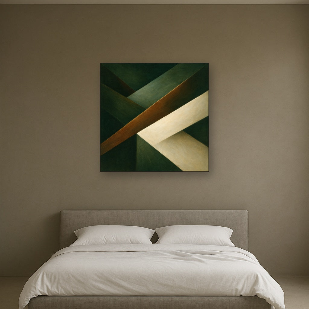 Kinetic Diagonal Planes in Forest & Alabaster No. 11 Fine Art Oil Painting - View 3