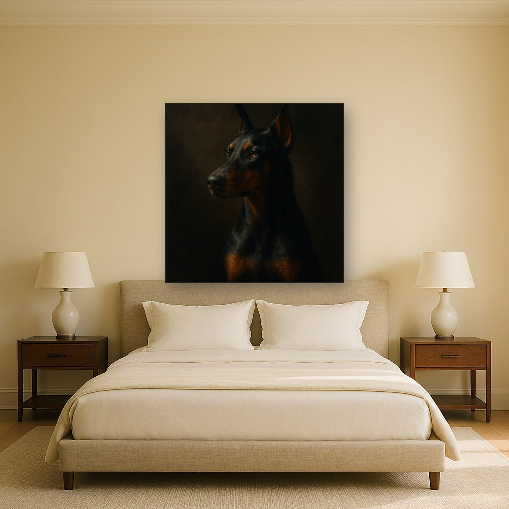 Alert Doberman Pinscher in Shadow & Light No. 16 Fine Art Oil Painting - View 3