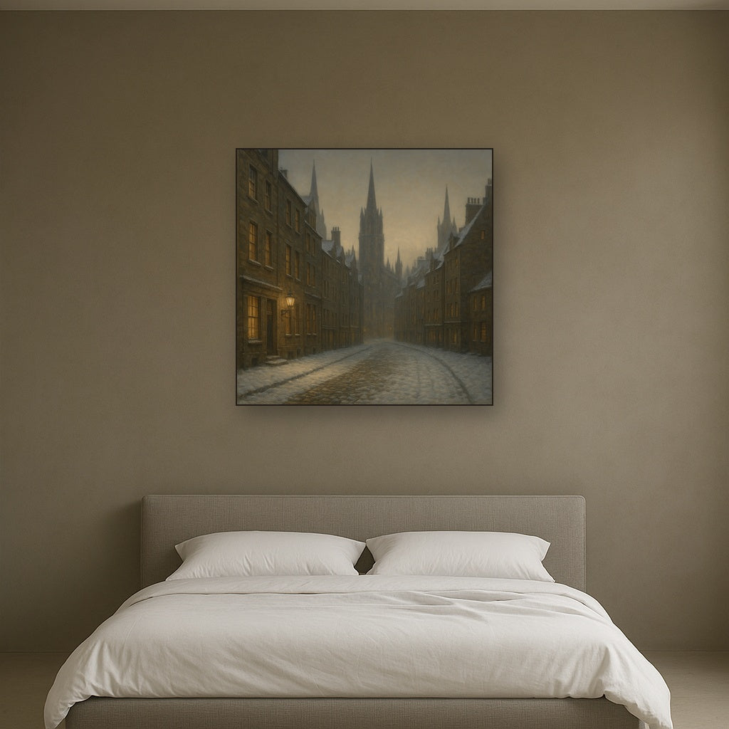 Edinburgh Old Town Royal Mile in Snow No. 10 Oil Painting - View 3