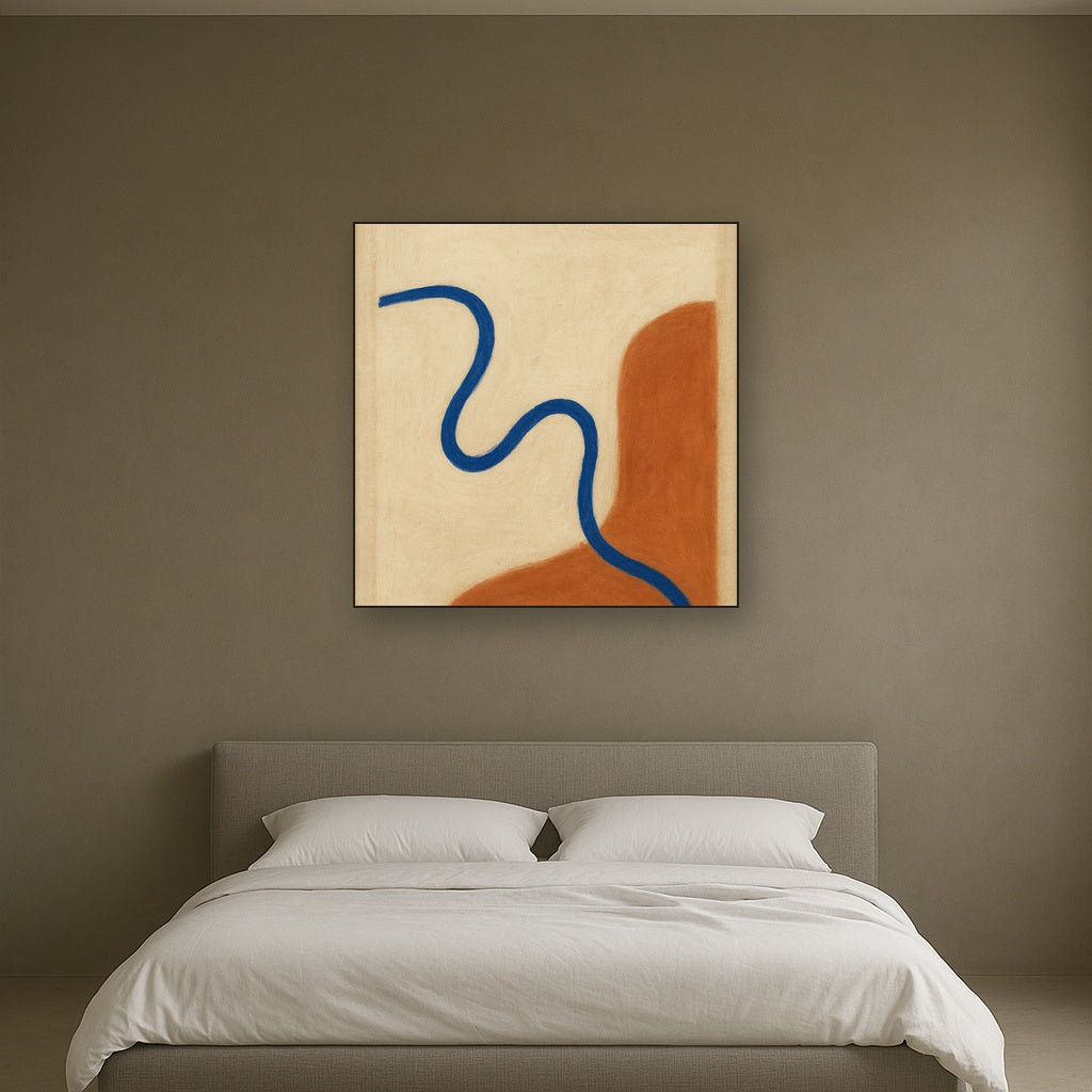 Cobalt Blue & Pale Oat Contour No. 8 - Modern Fine Art Oil Painting - View 3