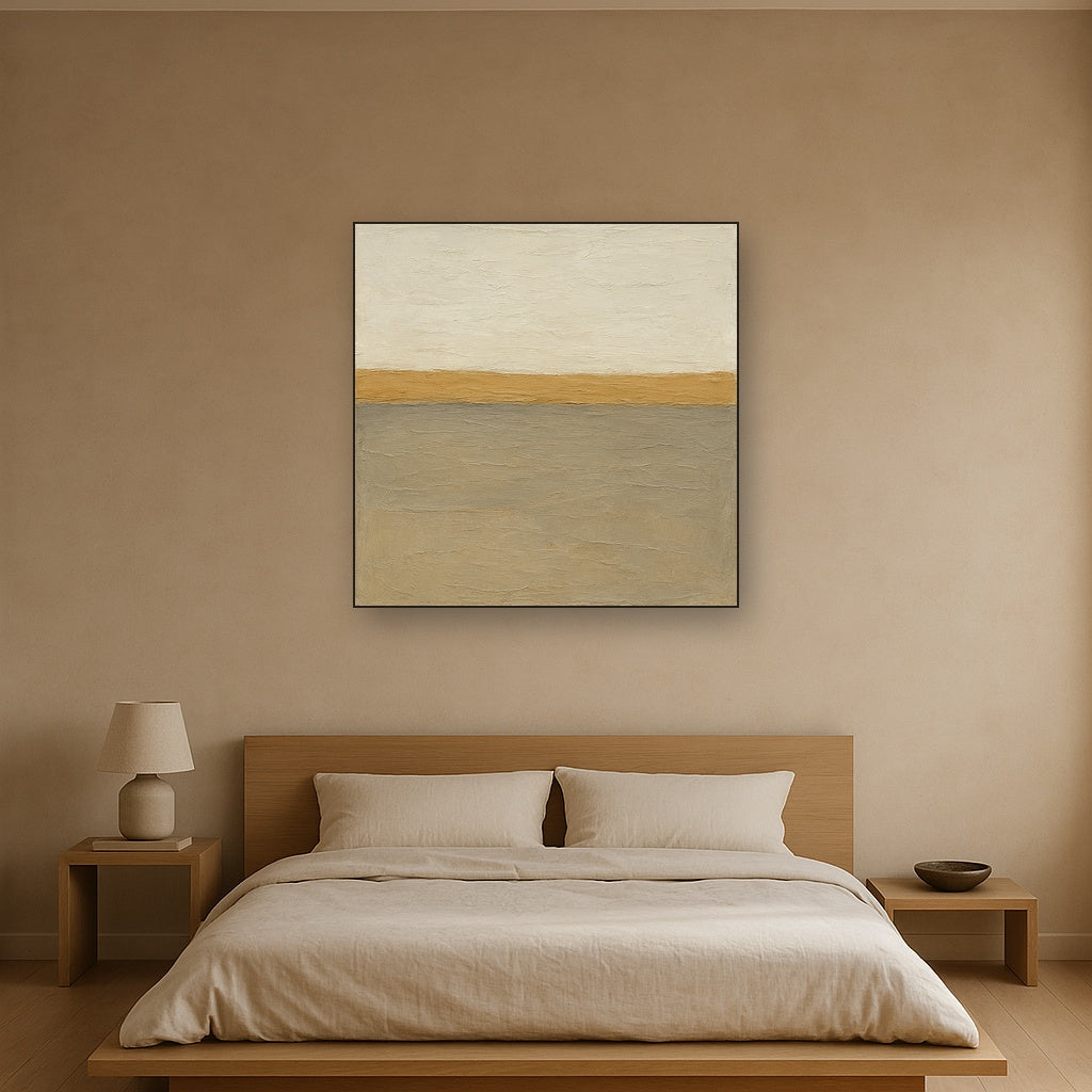 Muted Ochre Horizon Minimalist Oil Painting - View 3