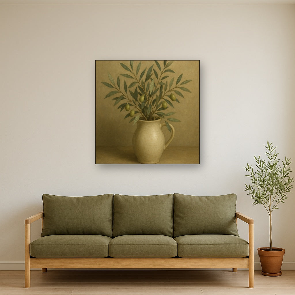 Wild Olive Sprigs in Stoneware Pitcher No. 5 Oil Painting - View 3
