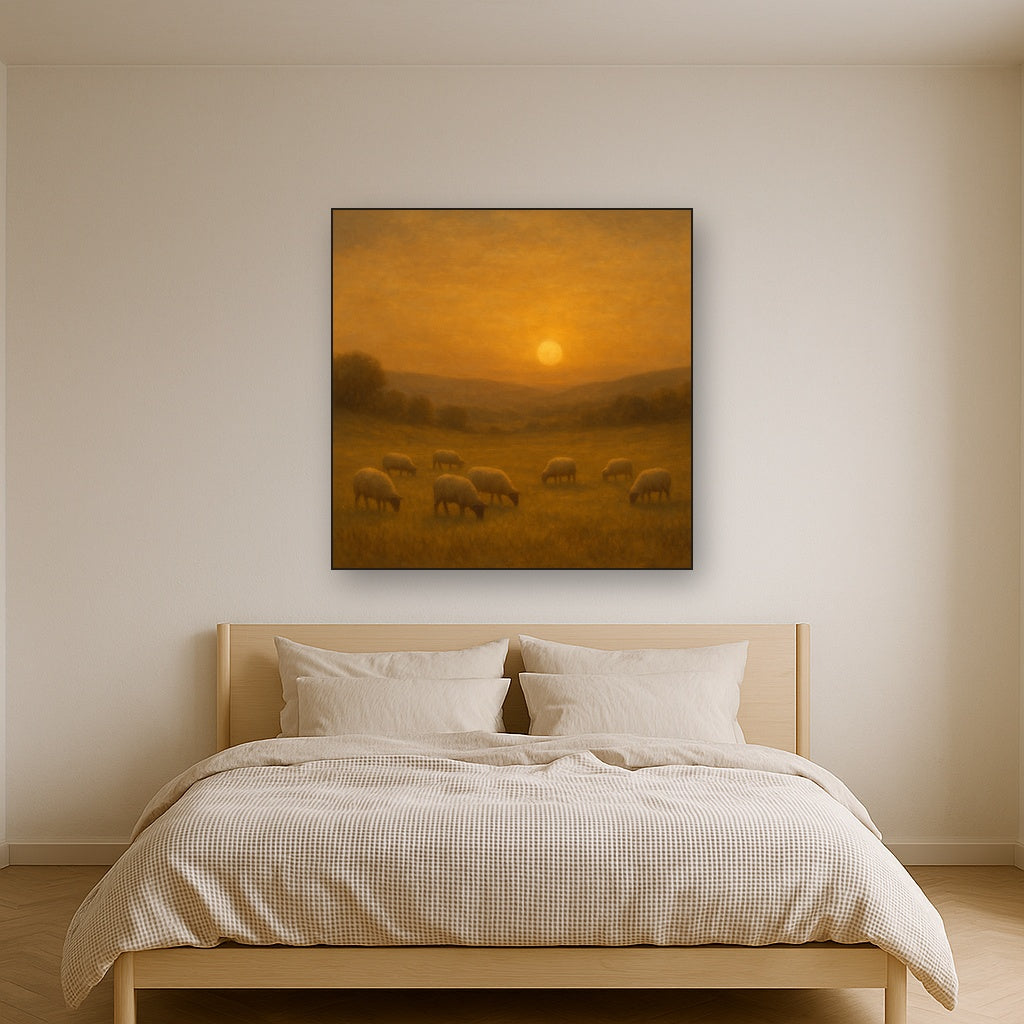 Sunset Grazing Flock in Golden Valley No. 4 Oil Painting - View 3