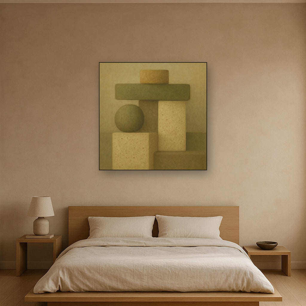 Muted Olive & Sandstone Geometric Balance No. 9 Oil Painting - View 3