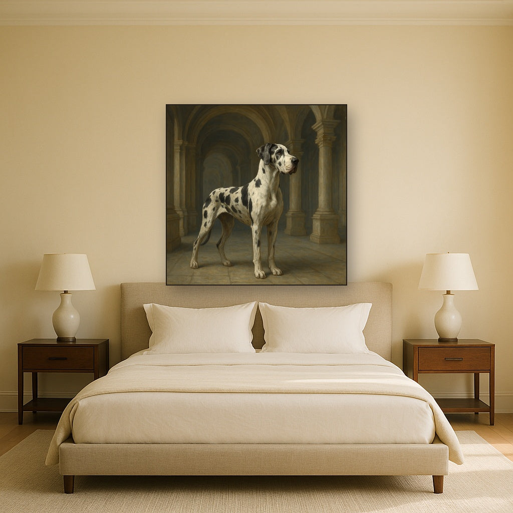 Regal Great Dane in Grand Architectural Hall No. 4 Fine Art Oil Painting - View 3