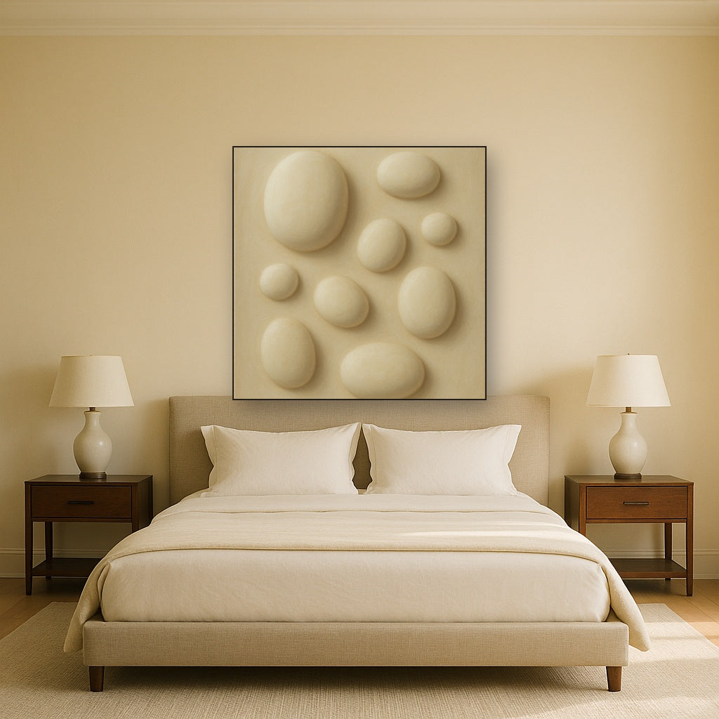 Organic Pebble Relief in White No. 6 - Modern Fine Art Oil Painting - View 3