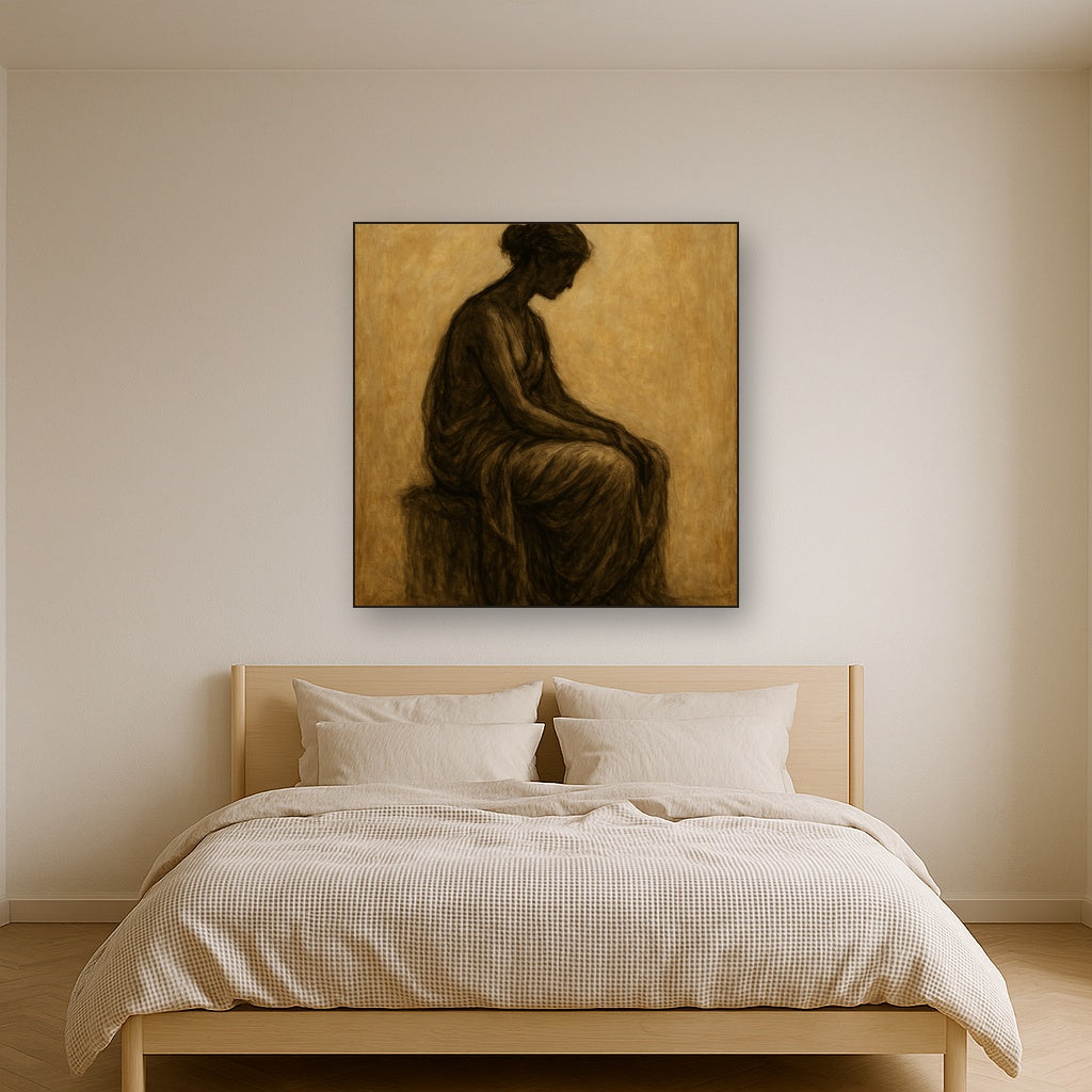 Contemplative Seated Figure Oil Painting - Styled in Master Bedroom