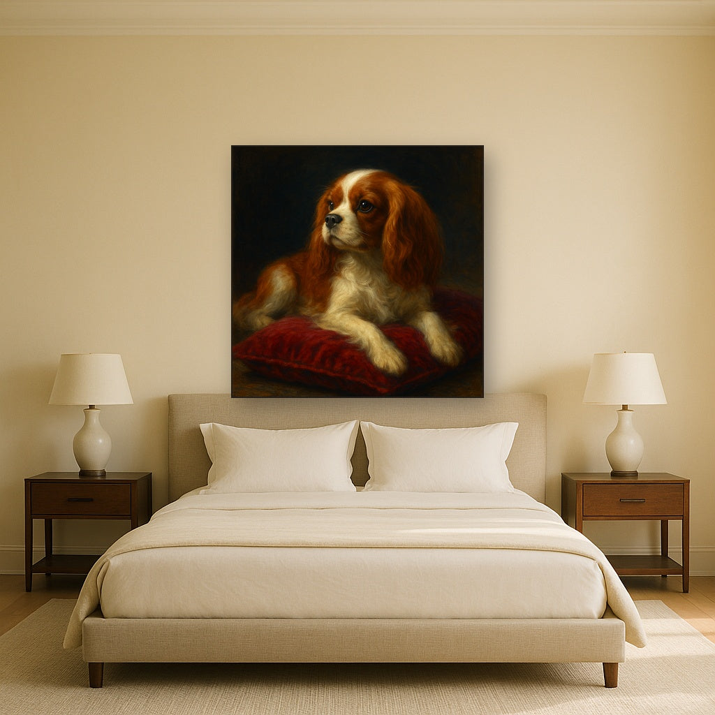Cavalier King Charles Spaniel on Velvet Cushion No. 2 Fine Art Oil Painting - View 3