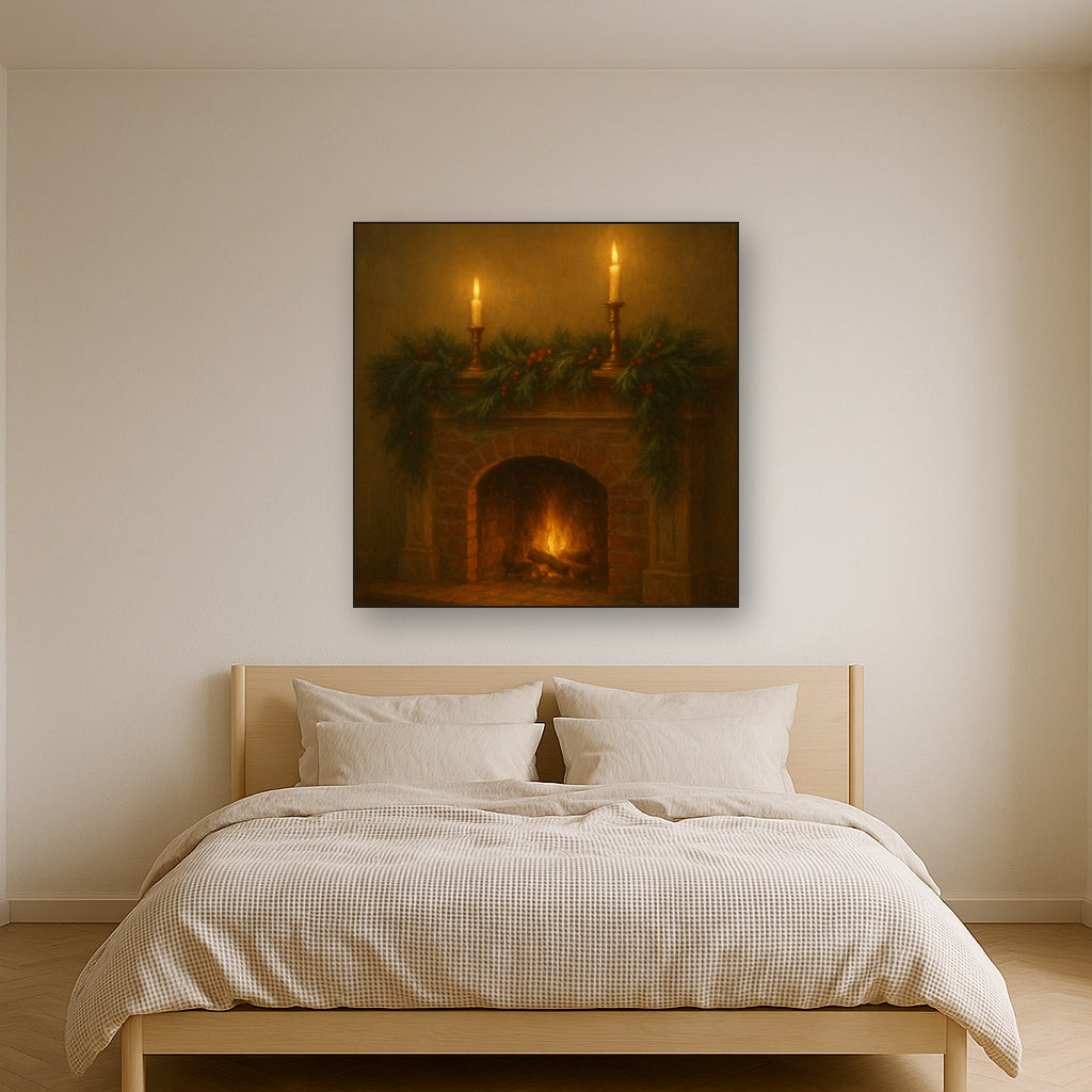 Vintage Fireside Hearth & Cedar Garlands No. 8 Oil Painting - View 3