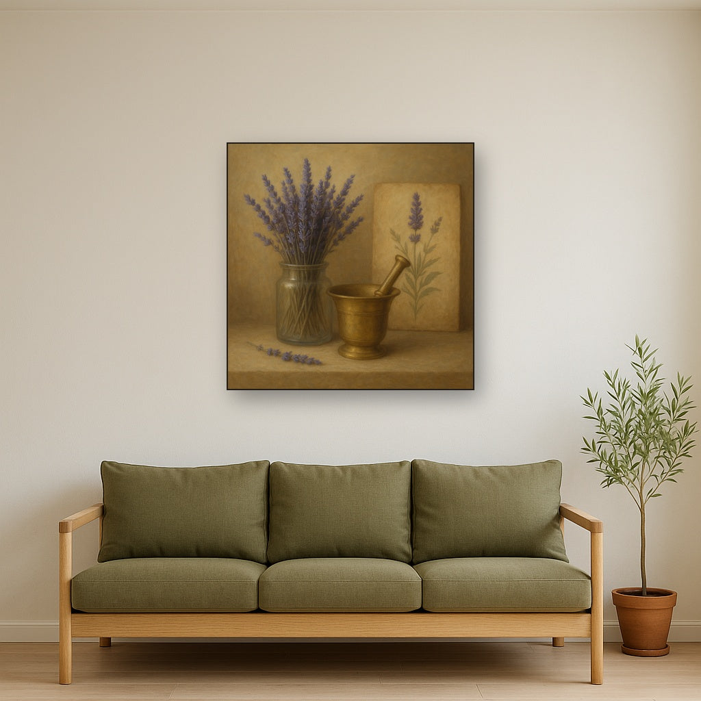 Lavender Herbarium & Mortar Study No. 7 Oil Painting - View 3