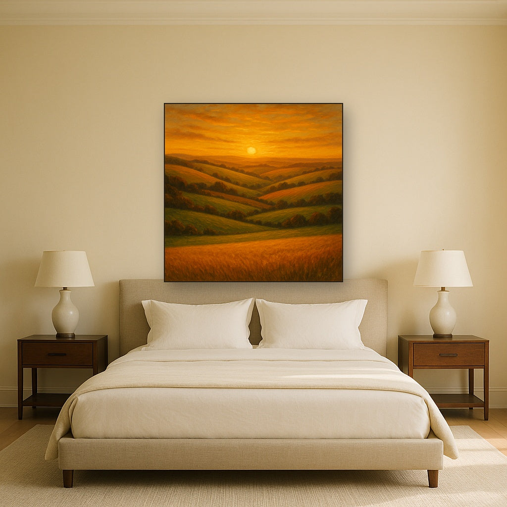 Rolling Pastoral Hills in Warm Golden Sunset No. 10 Fine Art Oil Painting - View 3