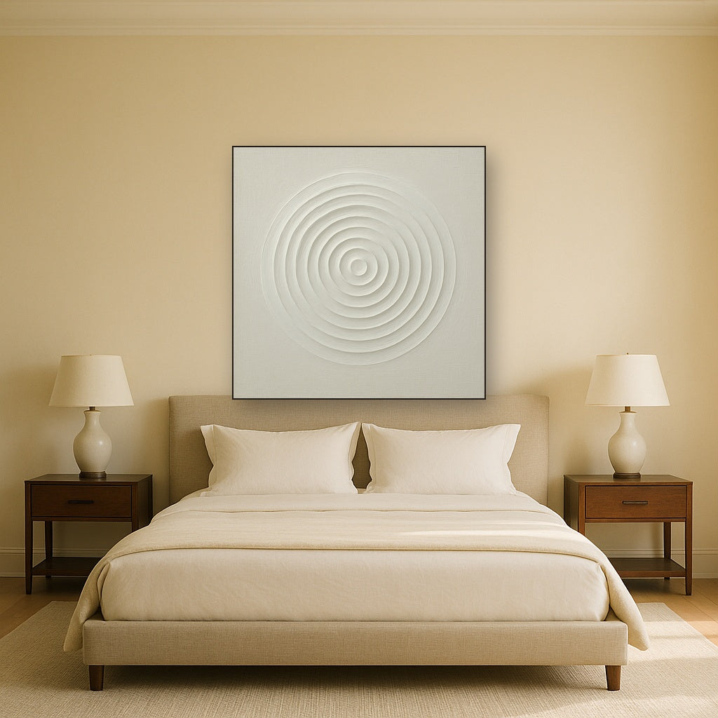 Concentric Zen Circles in Ivory No. 8 - Modern Fine Art Oil Painting - View 3