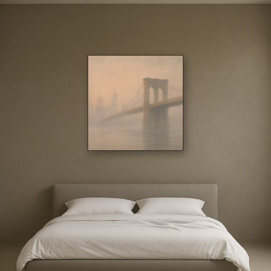 Brooklyn Bridge in Morning River Mist No. 7 Oil Painting - View 3